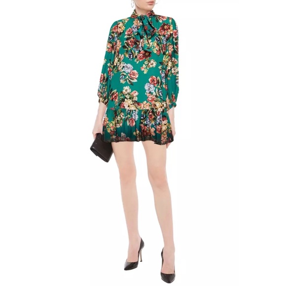 🎀SOLD🎀Alice + Olivia Merrilee Jade Floral Tie Neck Tunic Dress - Picture 2 of 11
